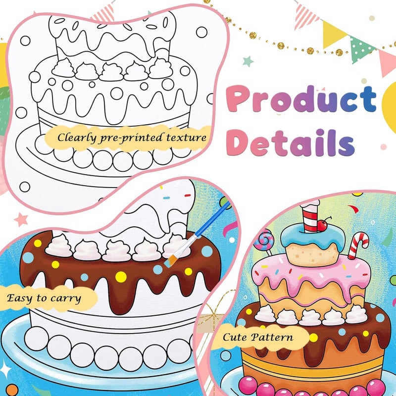 Anseal 12 Packs Birthday Pre Drawn Canvas to Paint, 5" X 7" Pre Printed Canvas for Kids, Pre Stretched Canvas Outline Painting Boards for Beginners, Students, Party Favor - Image 2